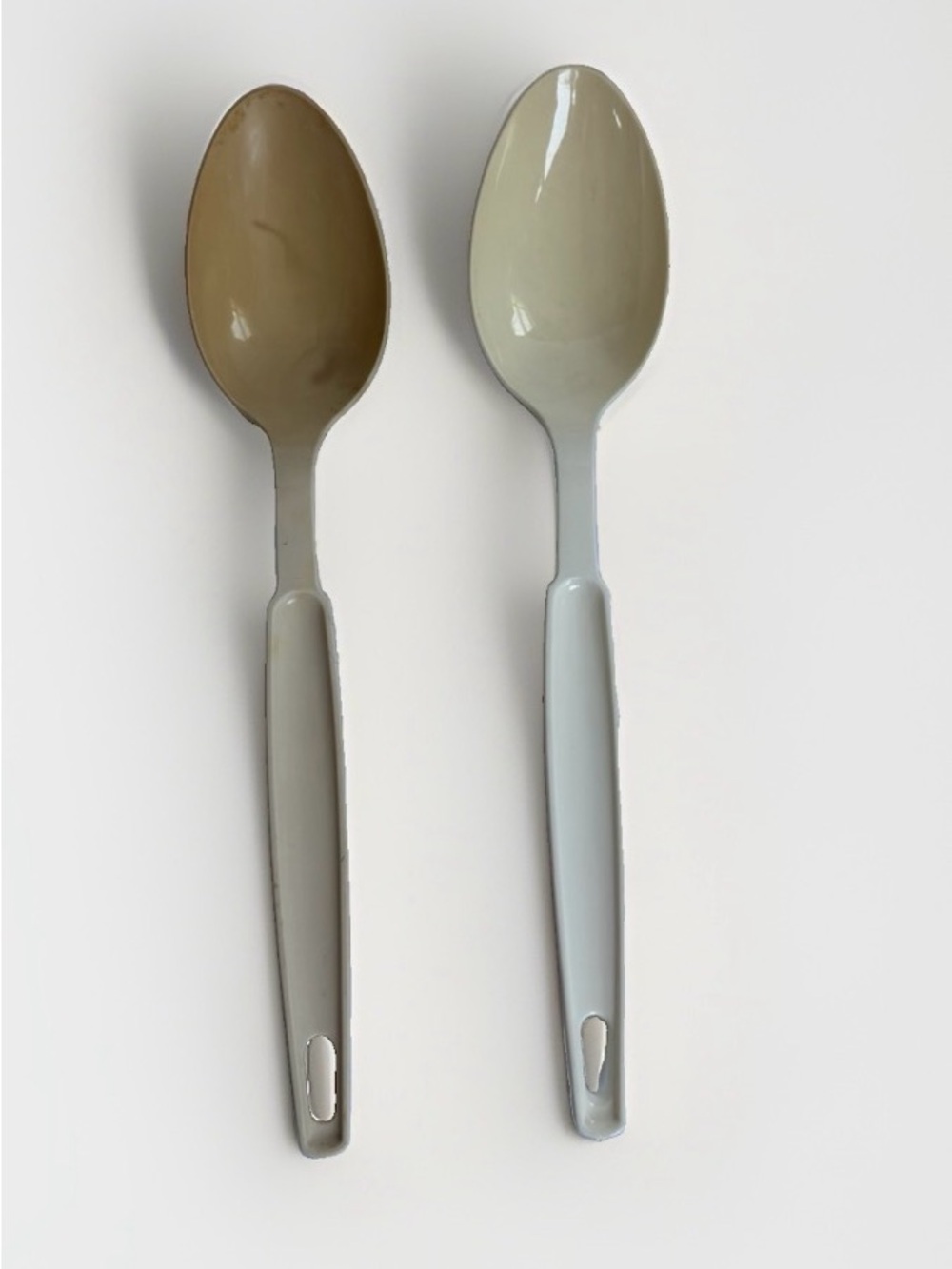 Vintage EKCO USA Nylon Plastic Mixing Serving Spoons Set Of 2 Cream Beige 12"